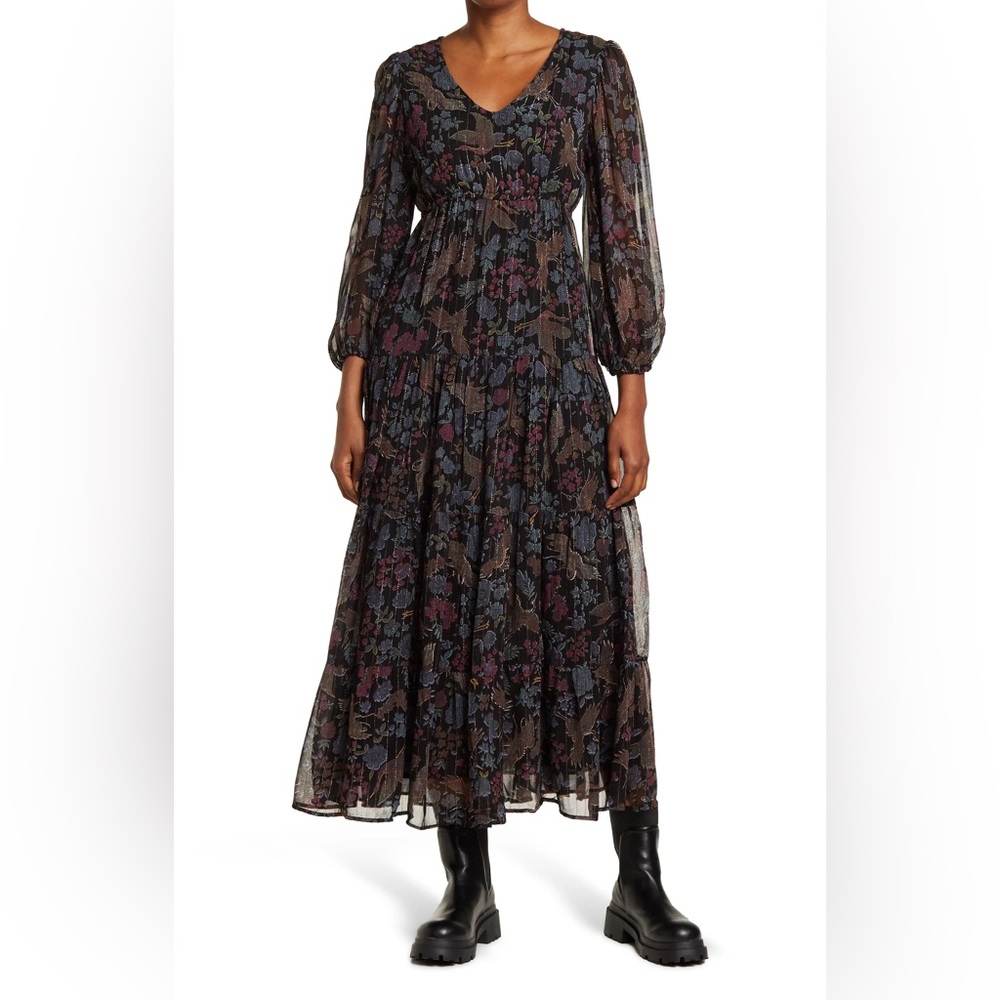 black floral shimmer maxi dress